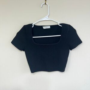 Aritzia Babaton Black Ribbed Sculptknit Square Neck Top Small